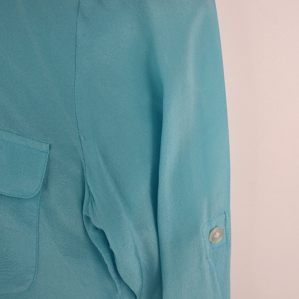 Banana Republic XXS Turquoise Silk Top Workwear - Picture 4 of 7